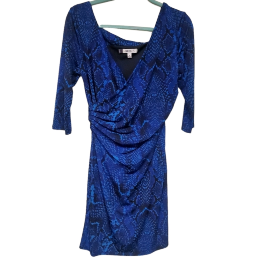 Jennifer Lopez Blue Animal Print Wrap Dress, size M